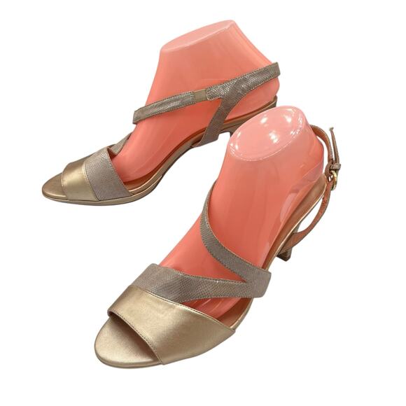 Naturalizer Gold Snakeskin Print Slingback Sandals 10W “Impulse” Strappy Preppy - Picture 1 of 5